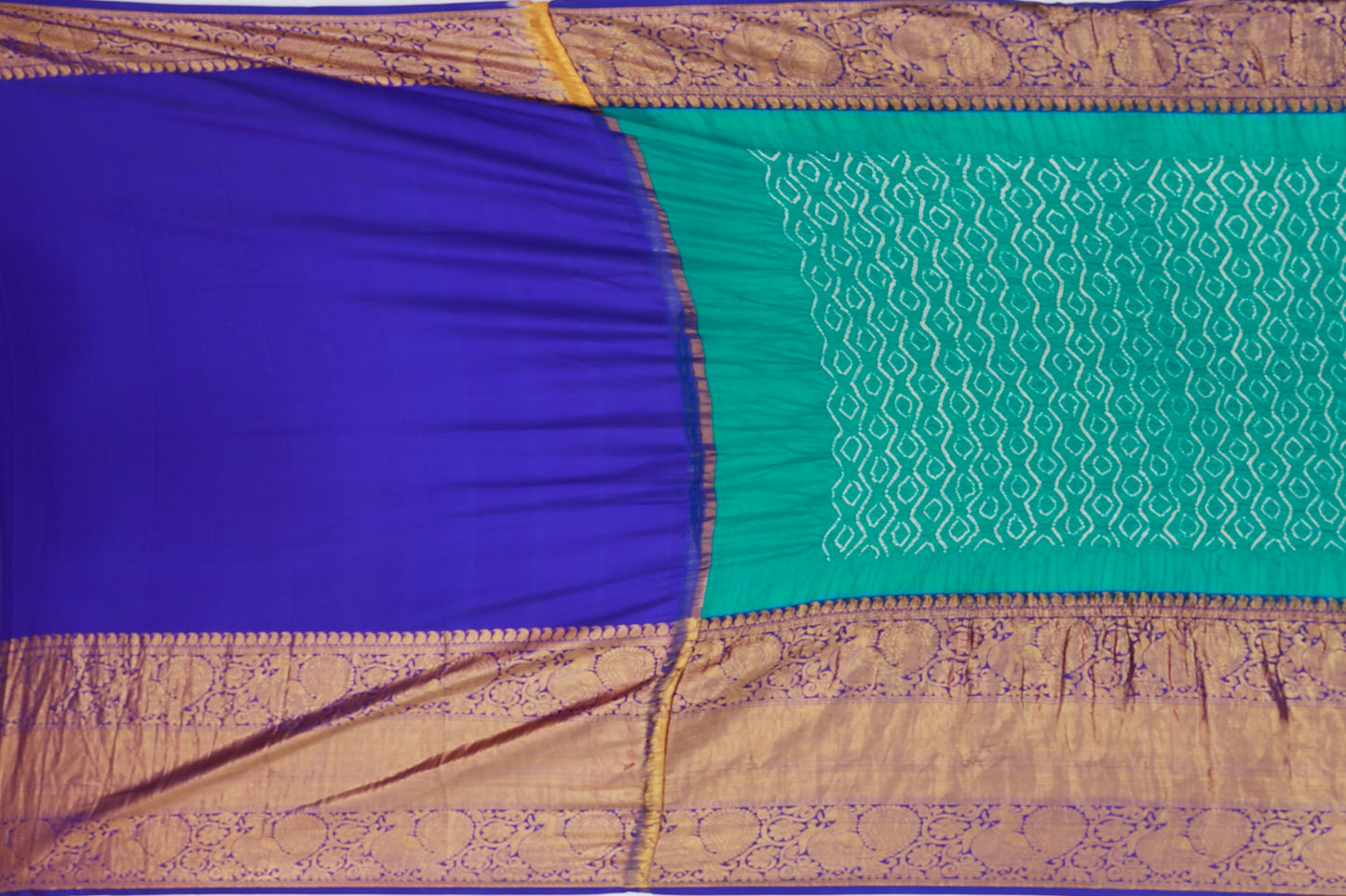 Kanchipuram Silk Bandhani Teal Green Saree