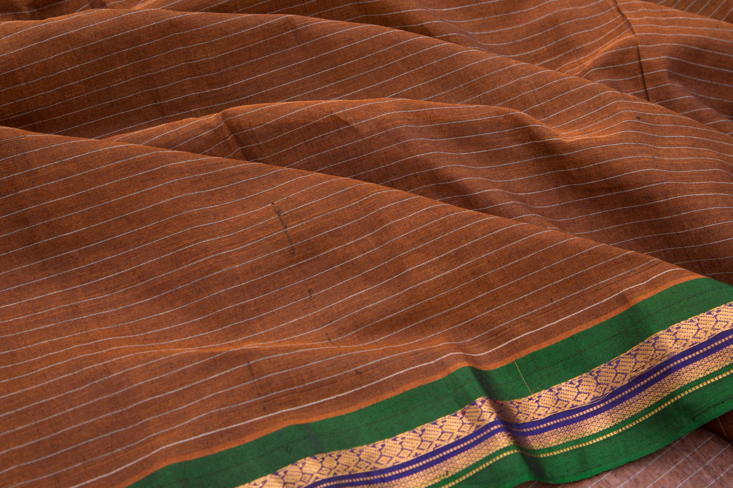 Gadwal Cotton Silk Horizontal Lines Brown Saree