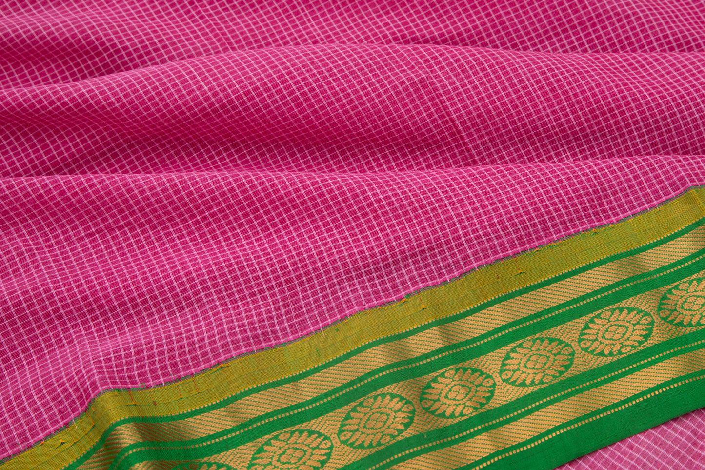 Gadwal Cotton Silk Checks Pink Saree
