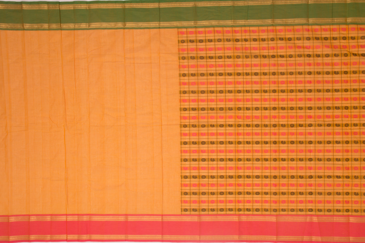 Kanchi Cotton Checks and Butta Yellow Saree