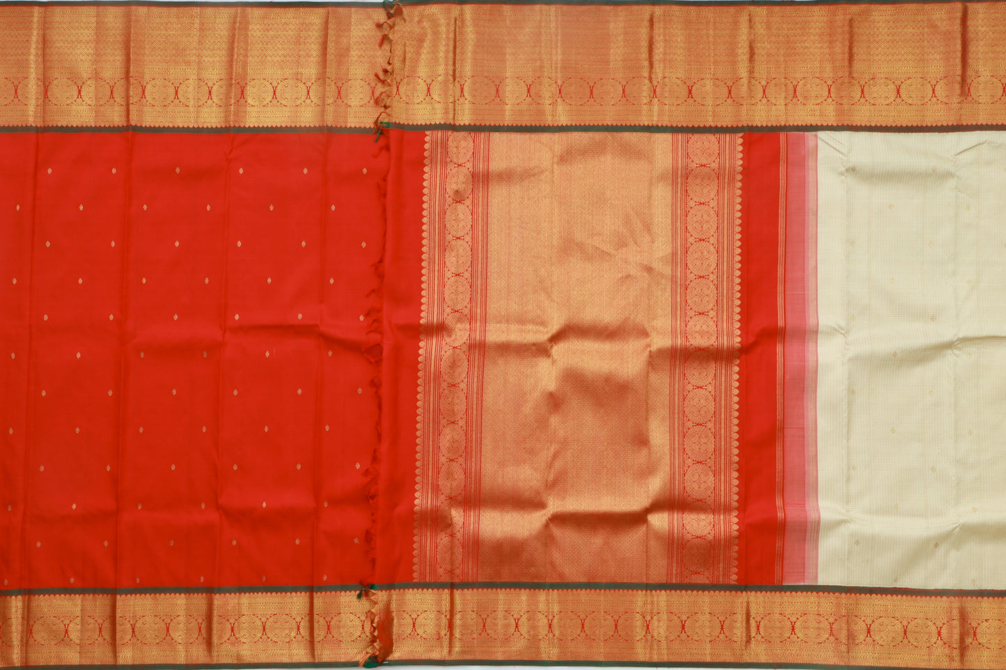 Kanchipuram Silk Checks And Butta Cream Saree