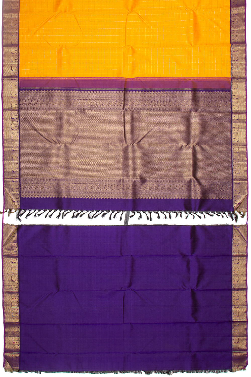 Kanchipuram Silk Checks Yellow Saree