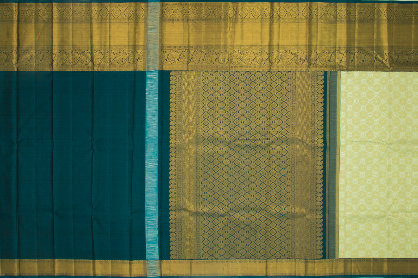 Kanchipuram Silk Criss-Cross Checks And Butta Pastel Green Saree