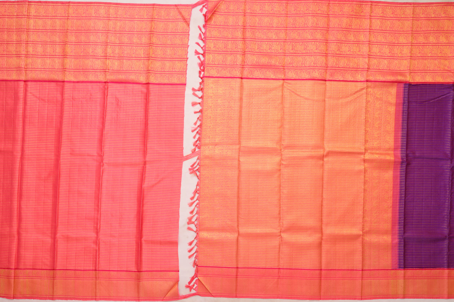 Kanchipuram Silk Horizontal Lines Purple Saree
