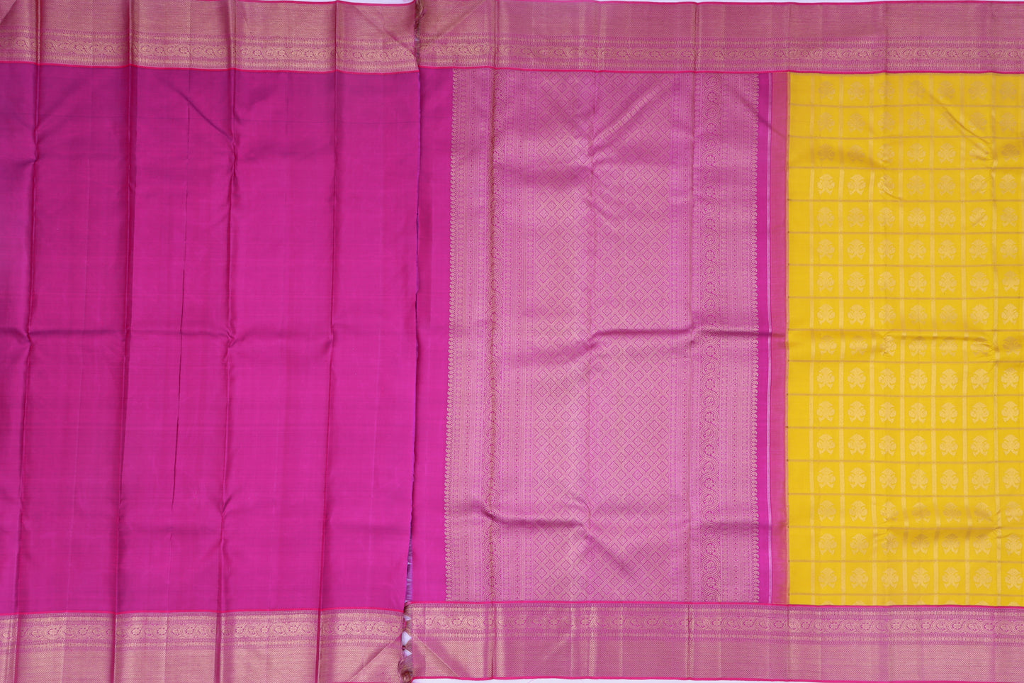 Kanchipuram Silk Checks And Butta Yellow Saree