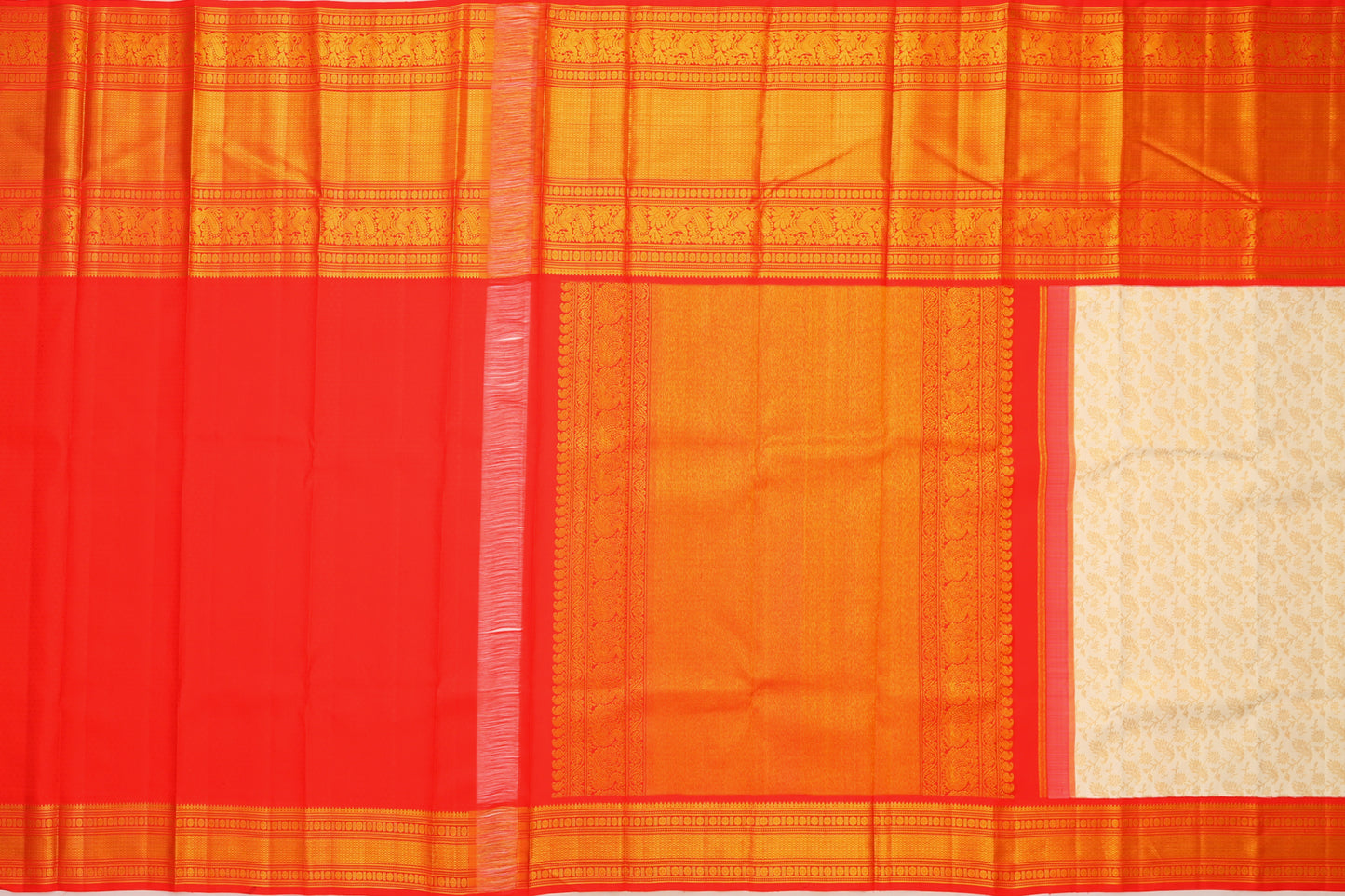 Kanchipuram Silk Brocade Cream Saree