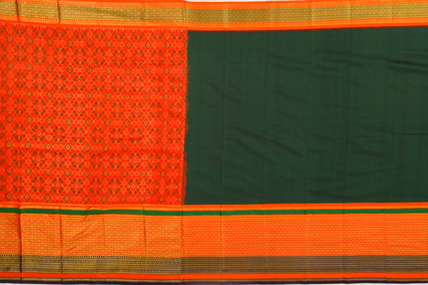 Kanchipuram Silk Twill Plain Bottle Green Saree