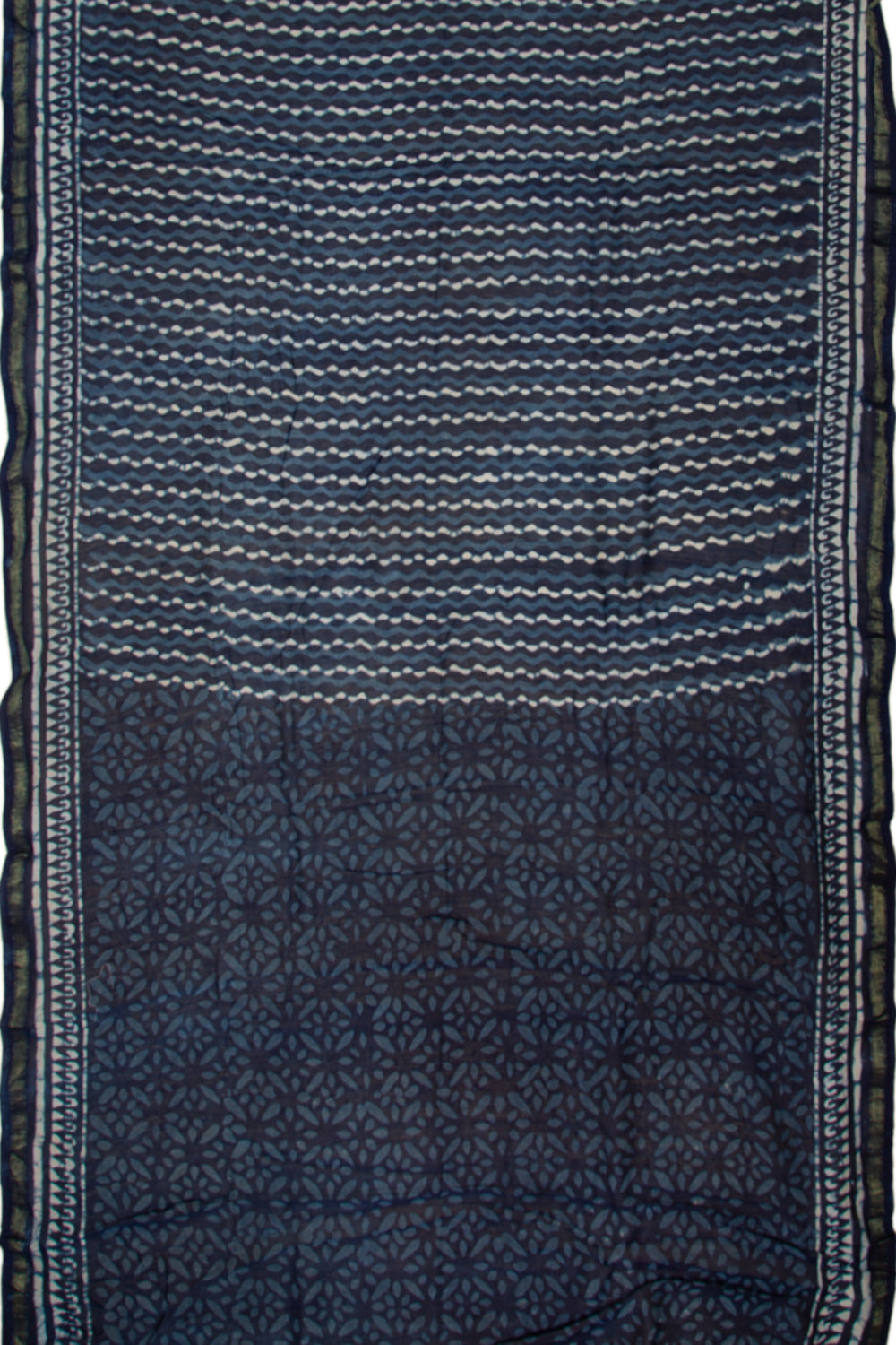 Chanderi Cotton Block Printed Blue Saree