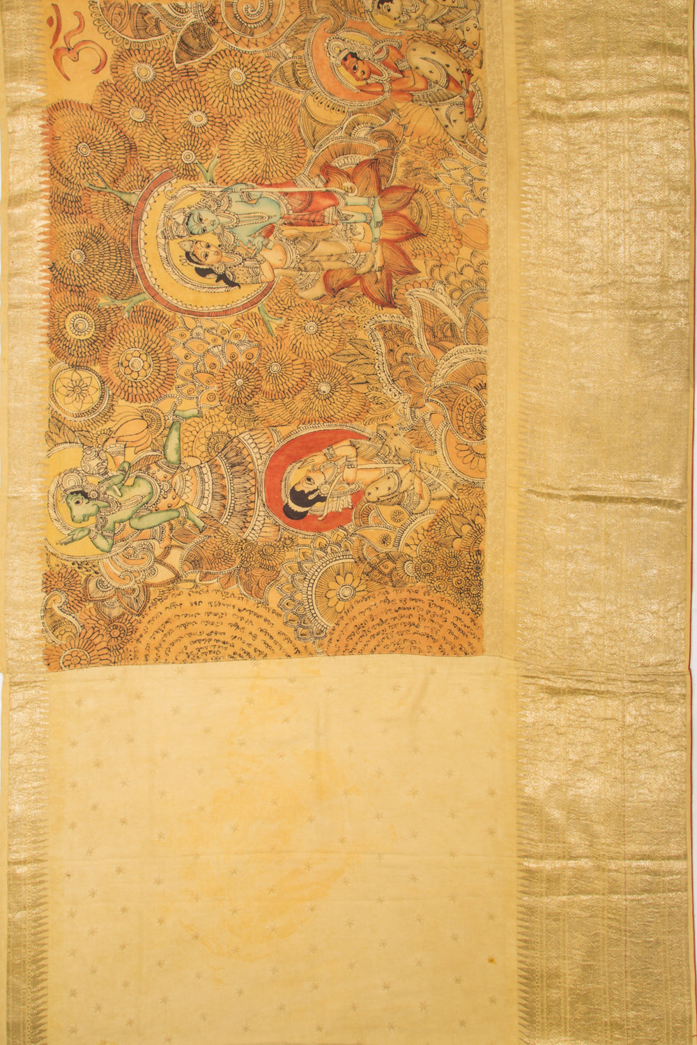 Kanchipuram Silk Kalamkari Cream Saree-Not Allowed Online