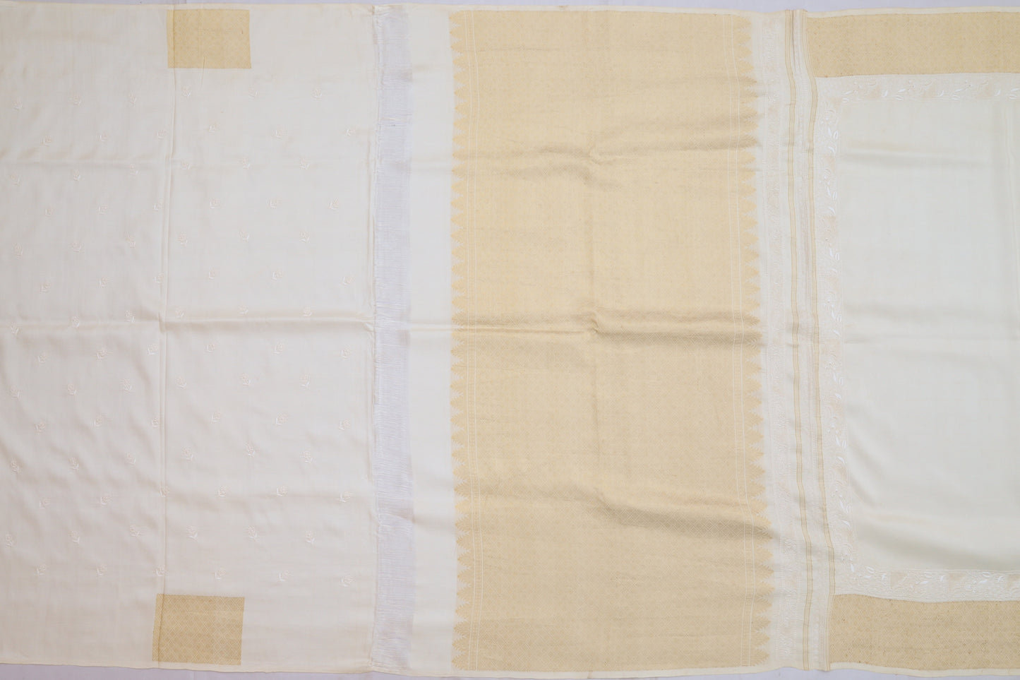 Kanchipuram Silk Chikankari Plain White Saree