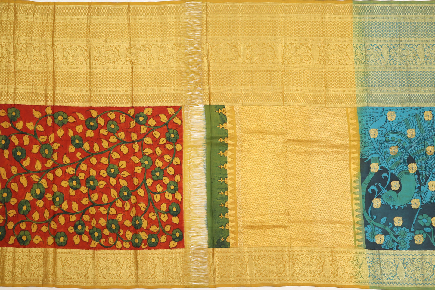 Kanchipuram Silk Kalamkari Handpainted And Butta Black Saree
