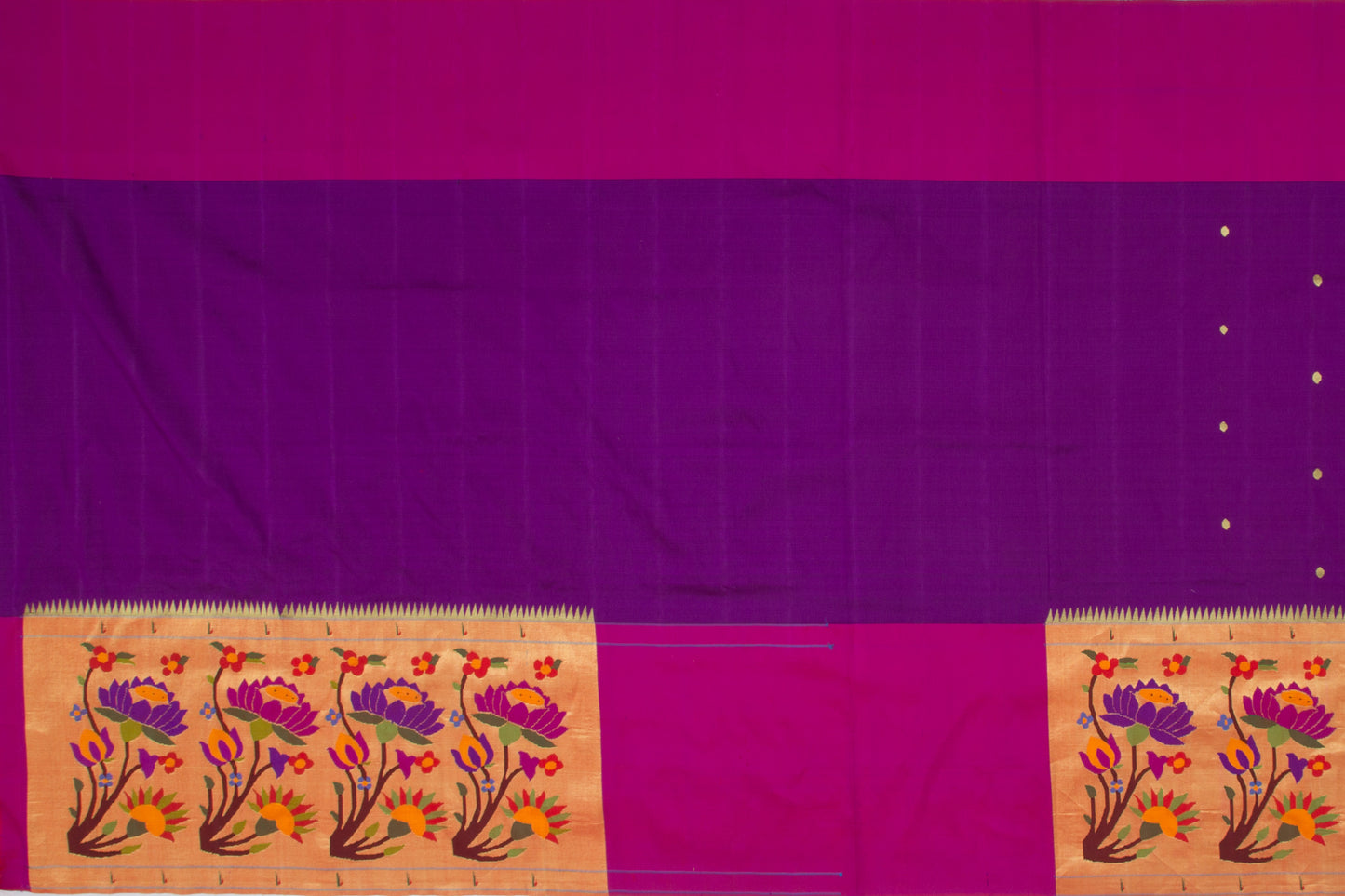 Paithani Silk Butta Purple Saree With Ajanta Lotus Border