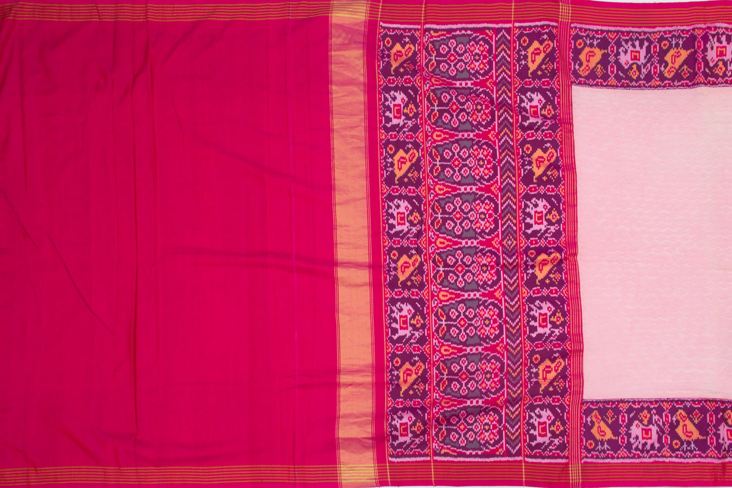 Lucknow Georgette Chikankari Pink Saree With Attached Semi Patan Border