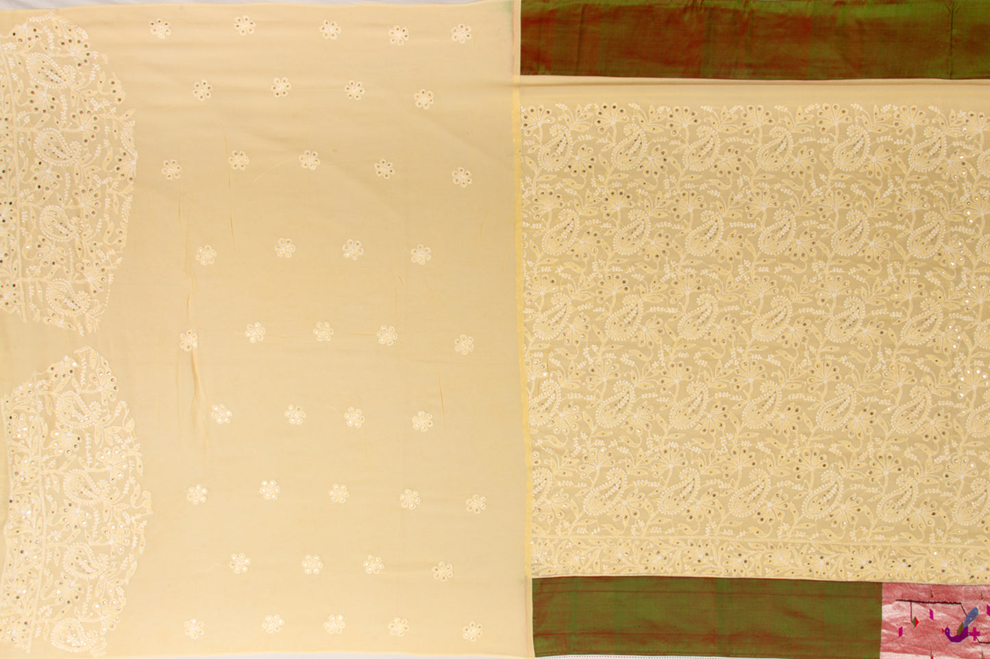 Lucknow Chikankari Georgette Yellow Saree With Attached Akruthi Paithani Border