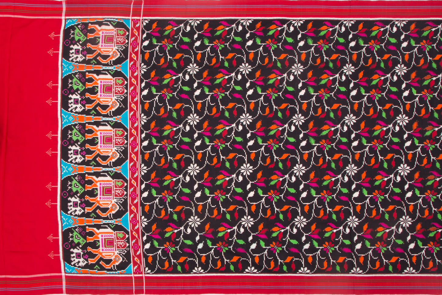 Patan Patola Silk Double Ikat Phool Bhat Black Saree