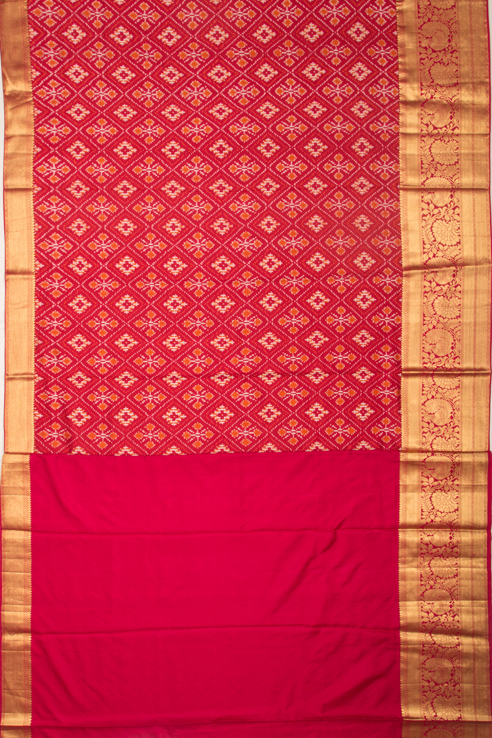Kanchipuram Silk Ikat And Bandhani Pink And Black Saree