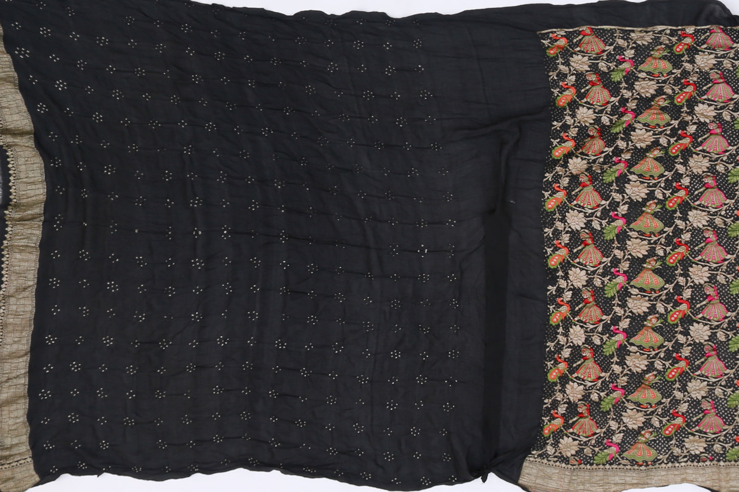 Banarasi Georgette Bandhani And Jaal Black Saree