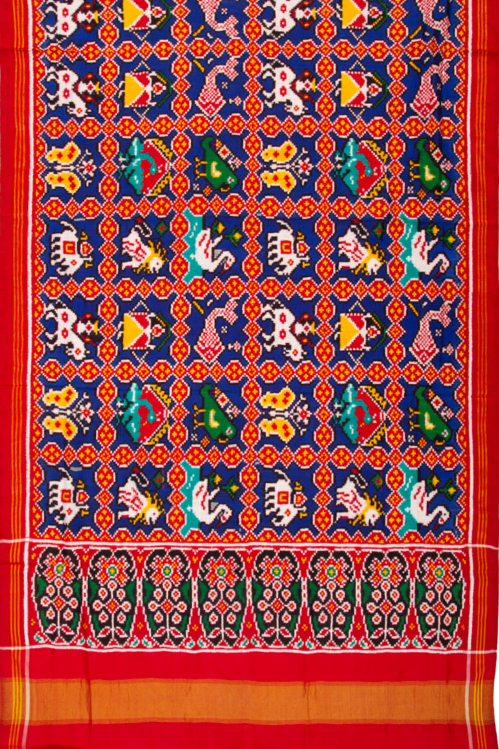 Patan Patola Silk Double Ikat 9 Figute Blue Dupatta
