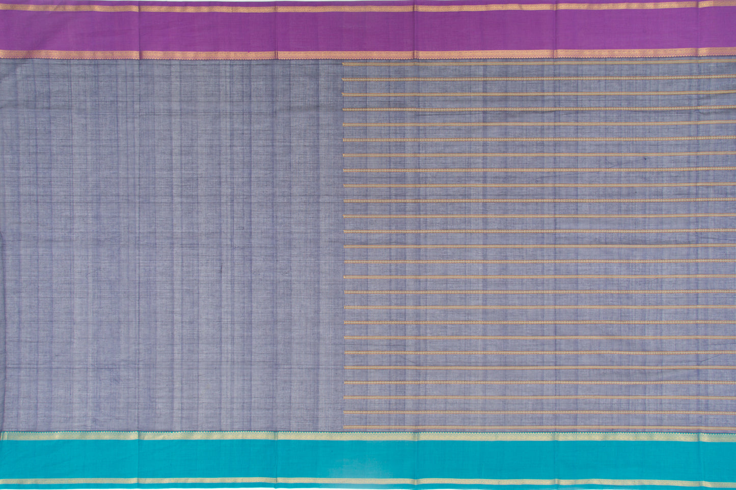 Kanchi Cotton Horizontal Lines Blue Saree