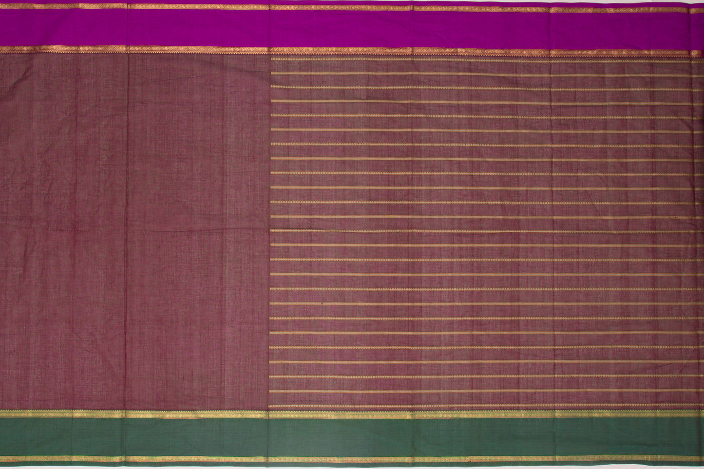 Kanchi Cotton Horizontal Lines Brown Saree