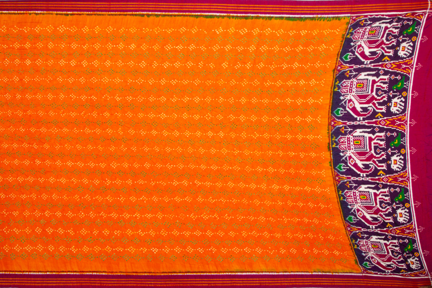 Patan Patola Silk Double Ikat Bandhani Orange Saree