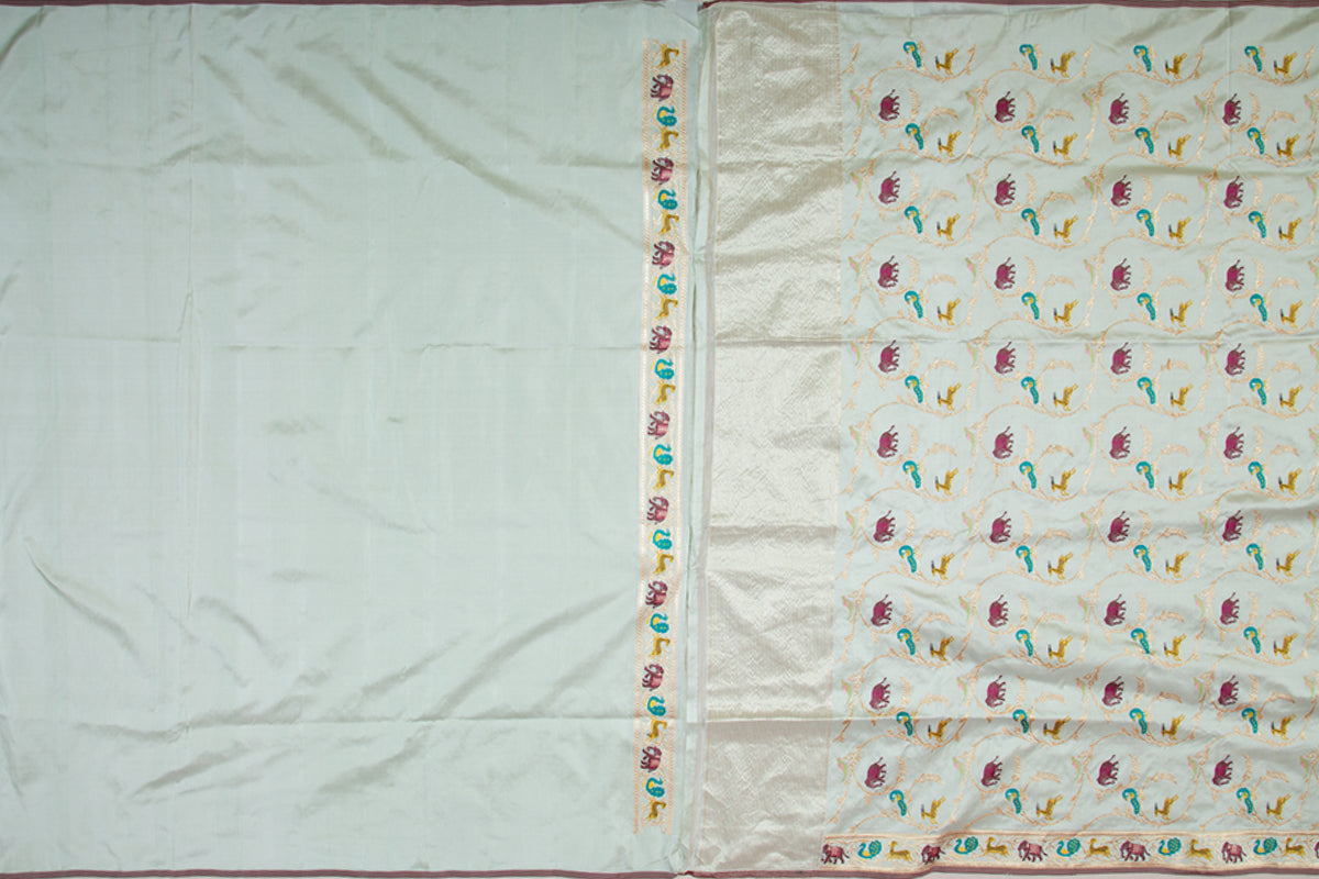 Banarasi Silk Jaal Unique Pastel Blue Shikargah Saree