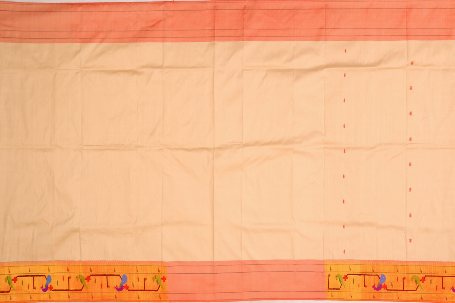 Paithani Silk Butta Cream Saree With Akruthi Border