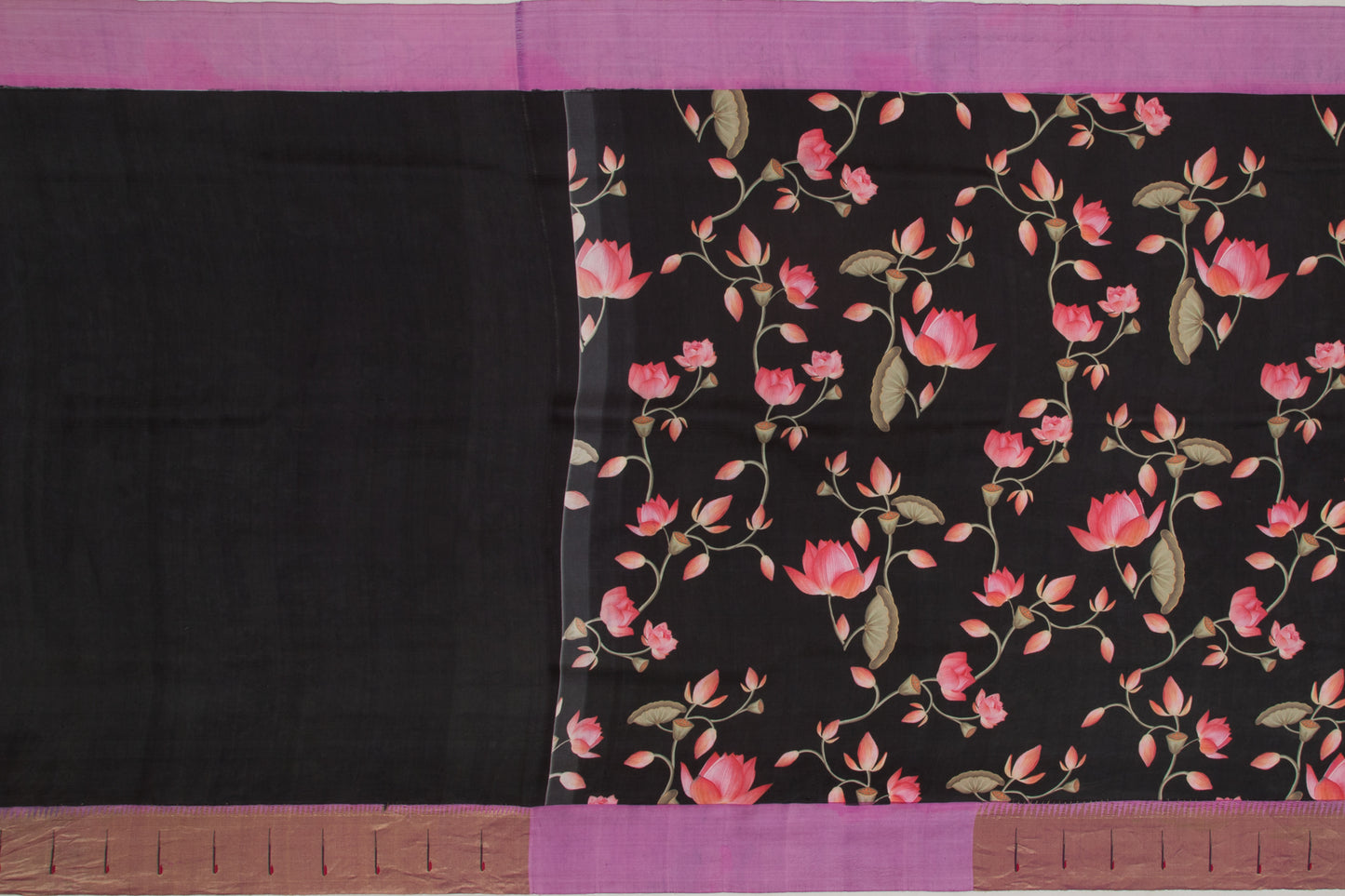 Paithani Silk Floral Printed Black Saree