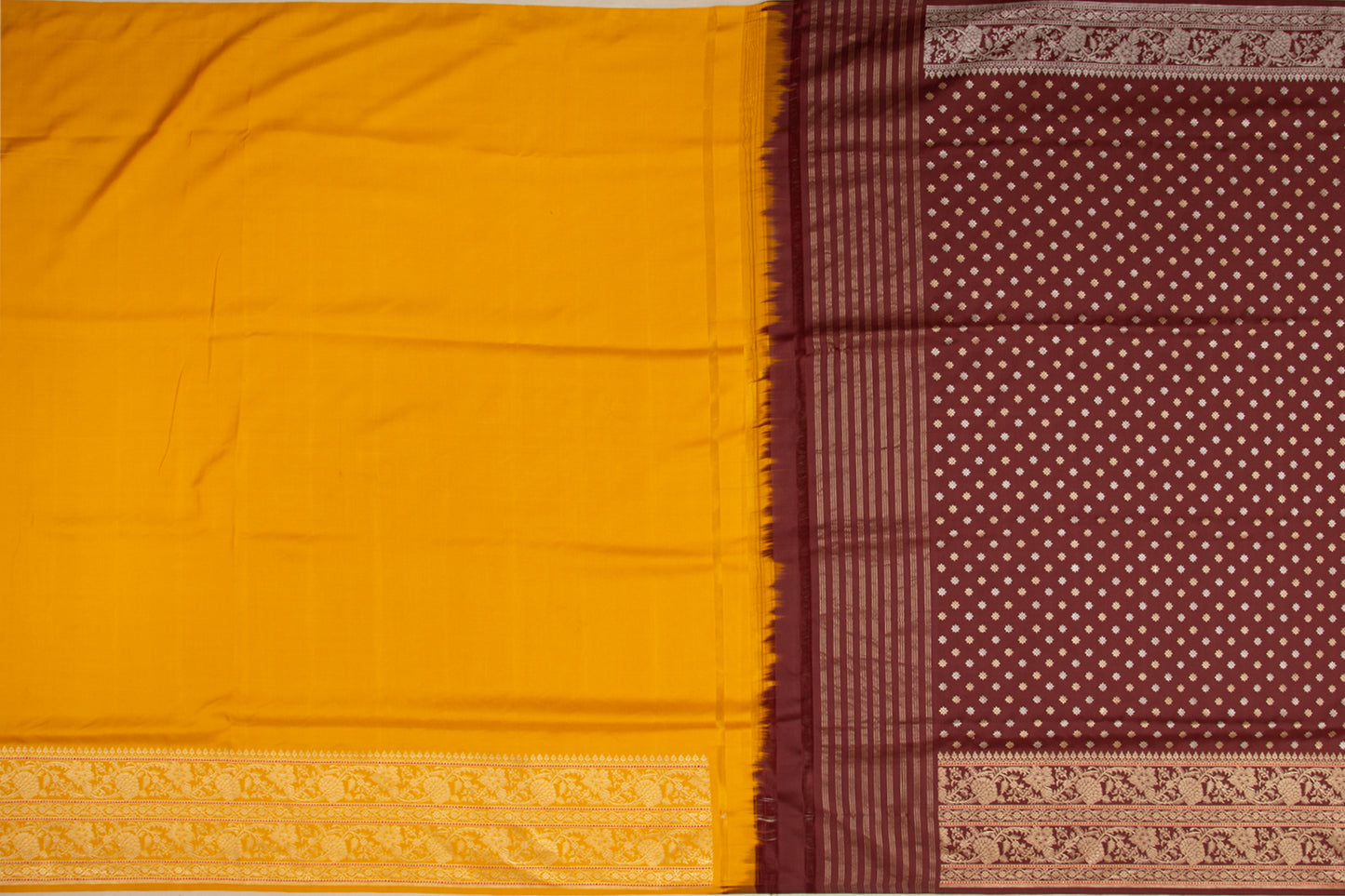 Banarasi Silk Kadwa Butta Brown Saree
