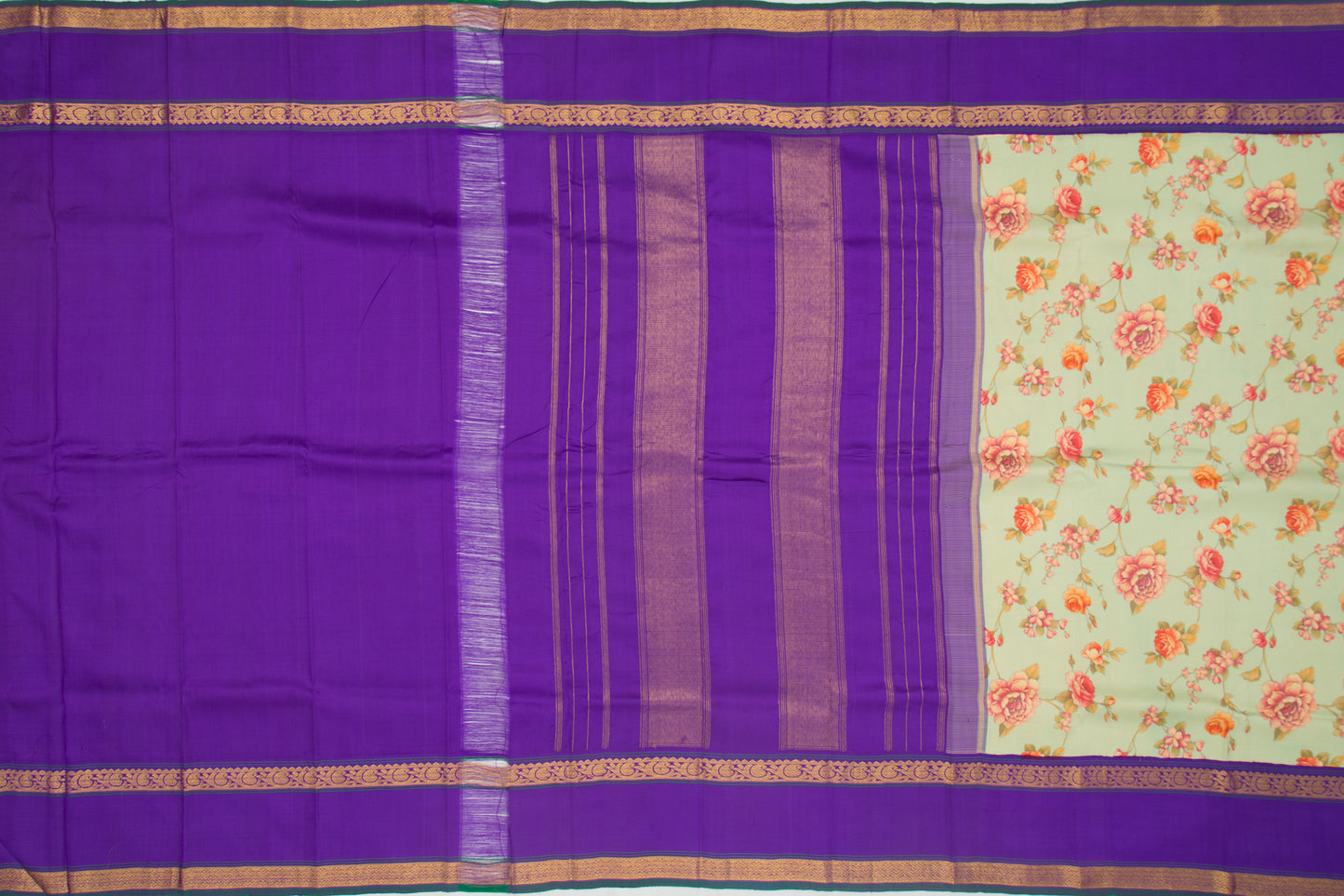 Kanchipuram Silk Floral Printed Pastel Green Saree