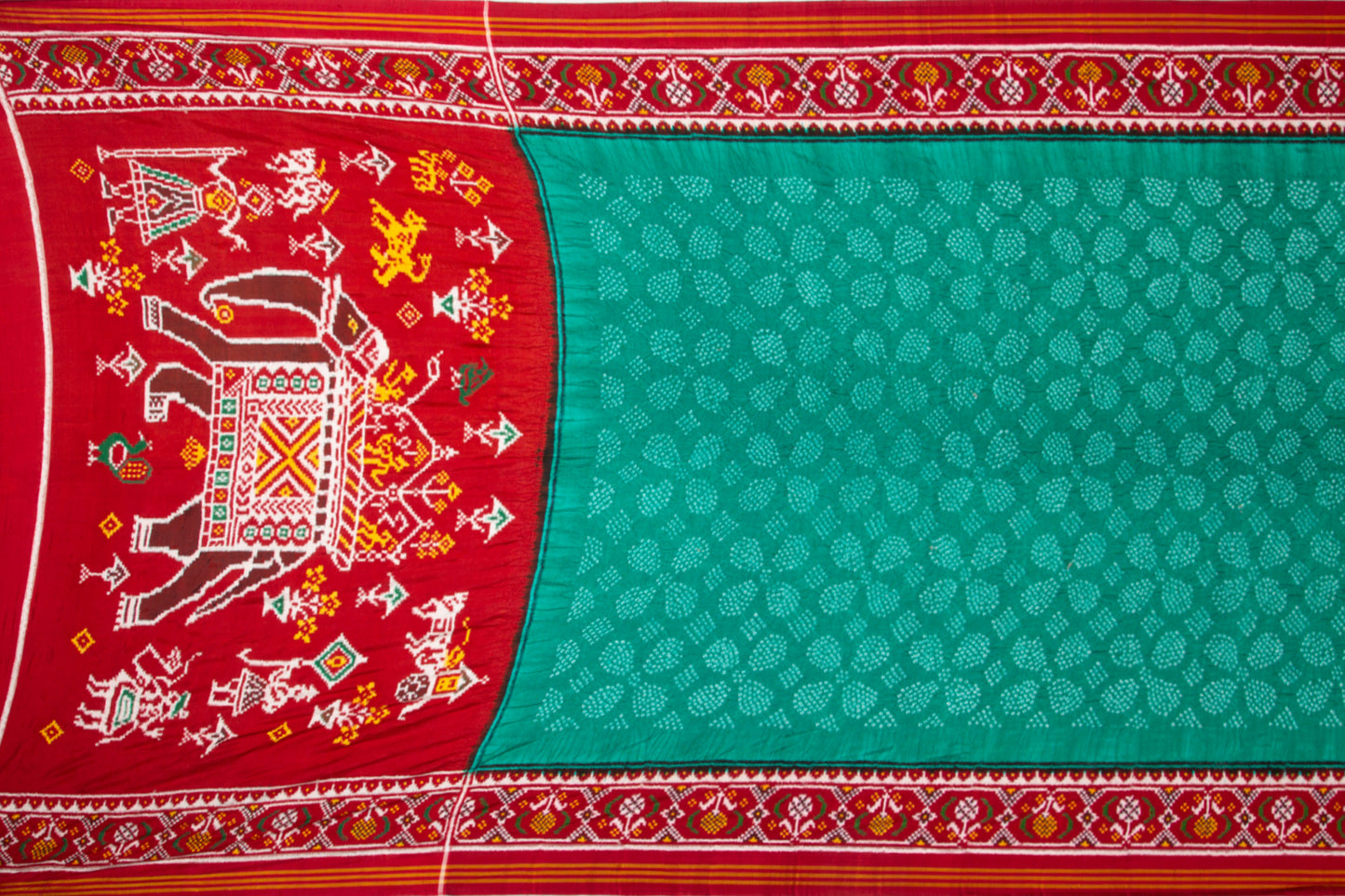 Patan Patola Silk Double Ikat Bandhani Sea Green Saree