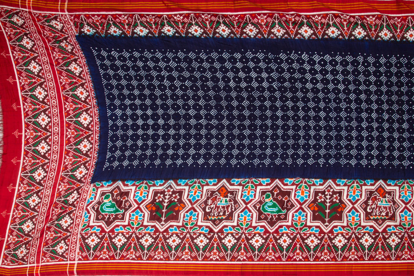Patan Patola Silk Double Ikat Bandhani Dark Blue Saree