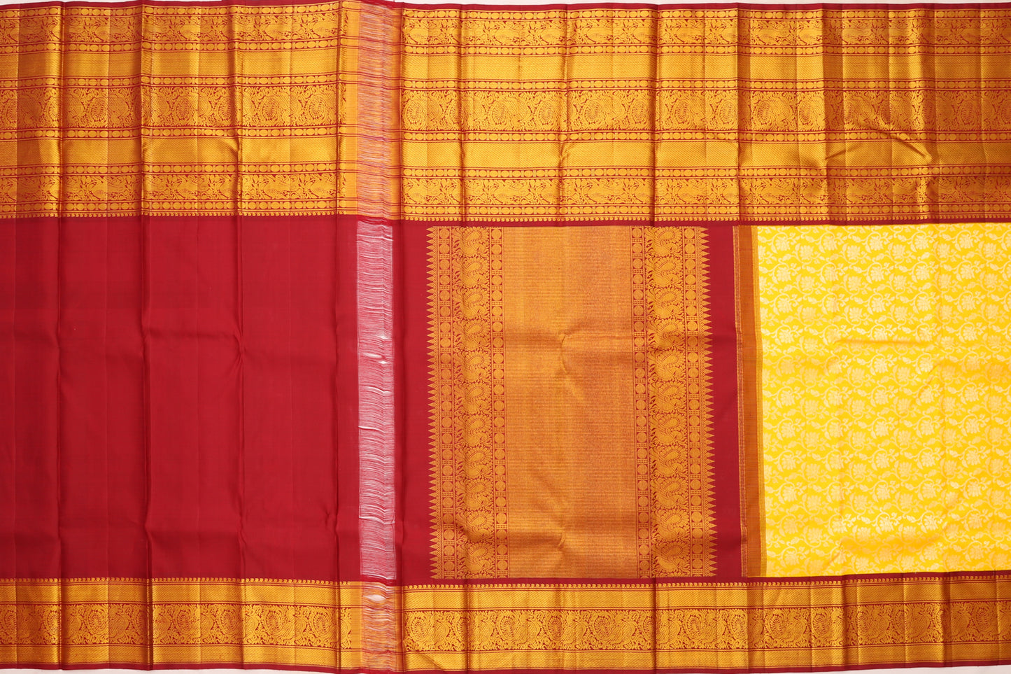 Kanchipuram Silk Brocade Yellow Saree