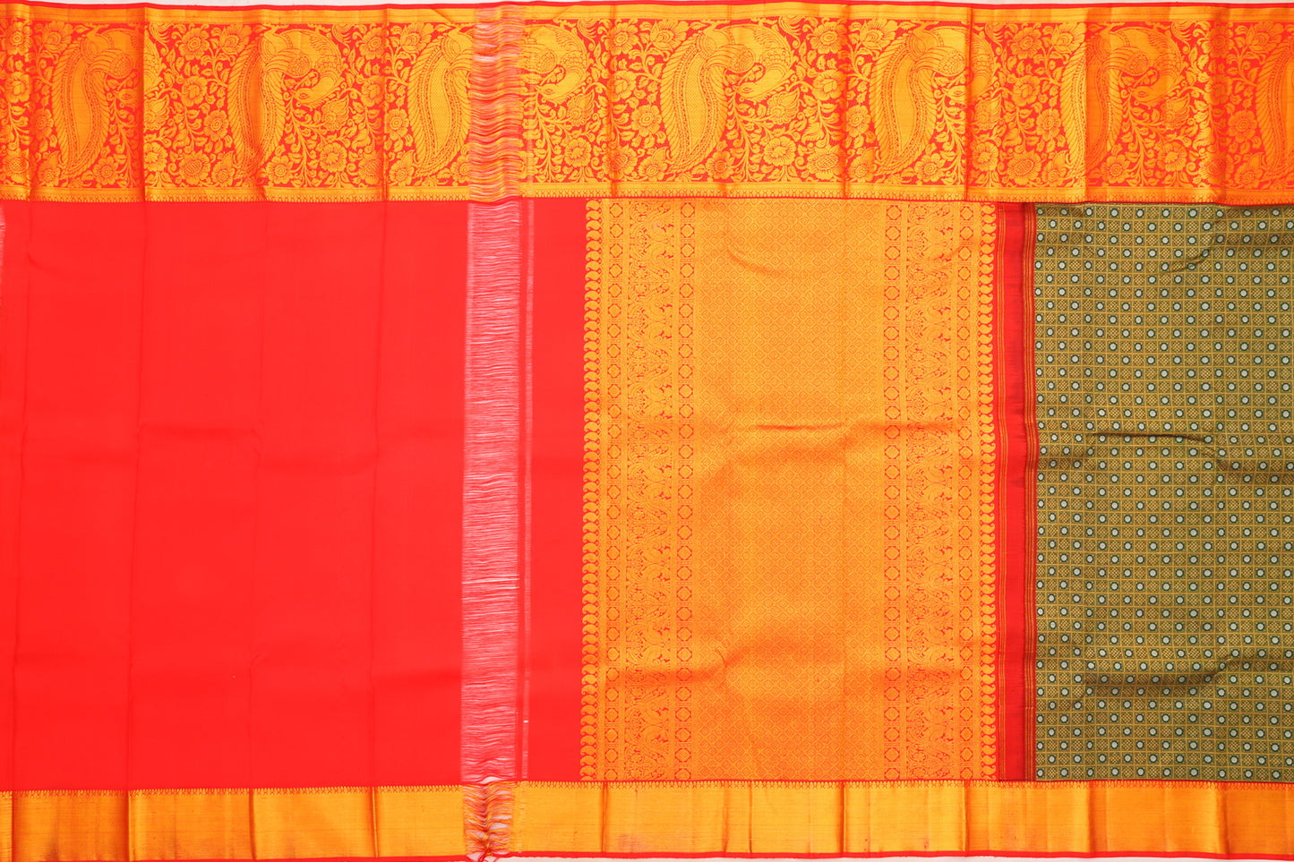 Kanchipuram Silk Checks And Butta Dark Green Saree