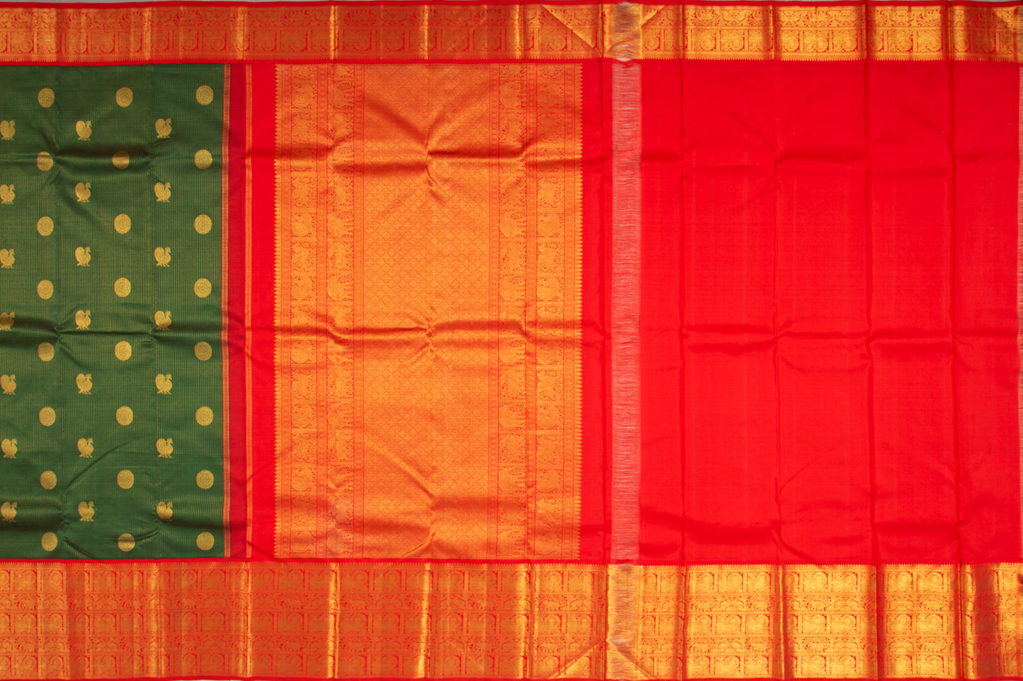Kanchipuram Silk Checks and Butta Green Saree