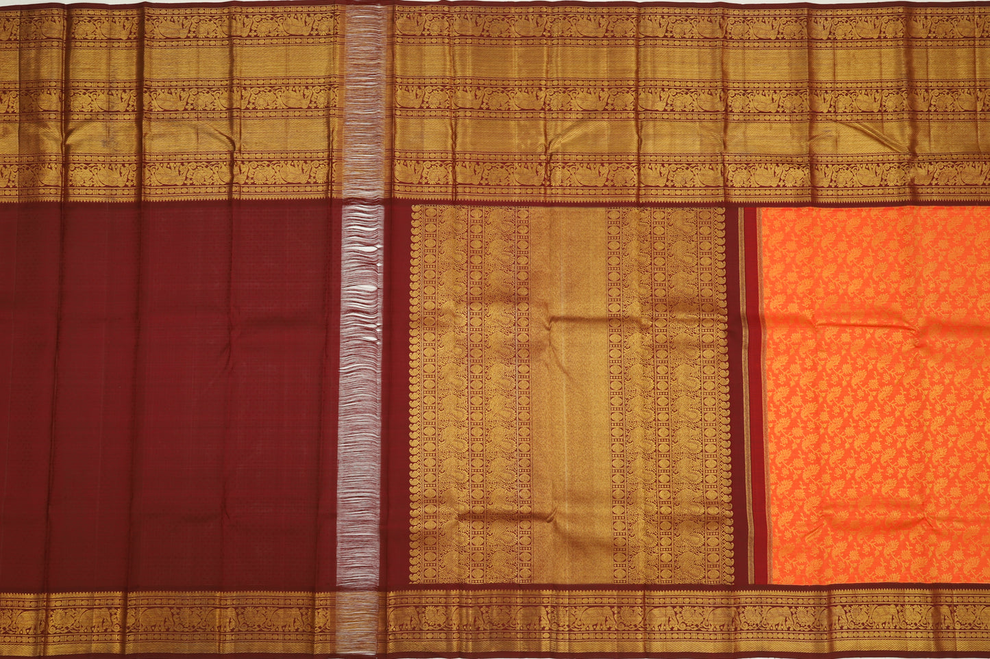 Kanchipuram Silk Jaal Orange Saree