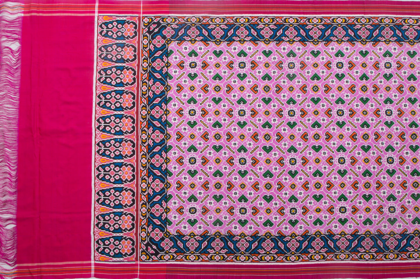 Patan Patola Double Ikat Paan Bhat BBaby Pink Saree