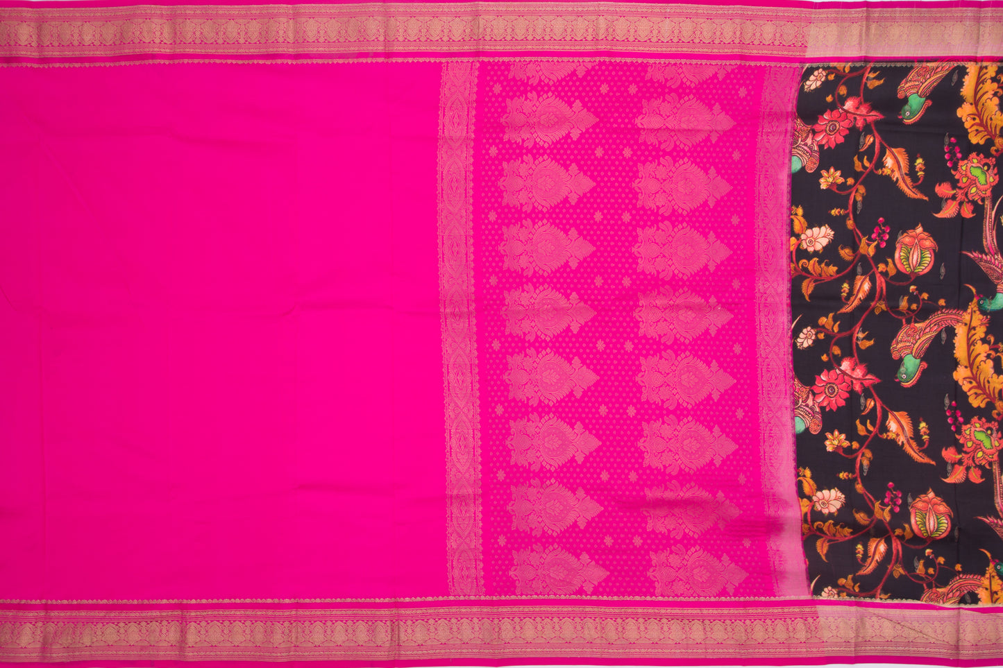 Kanchipuram Silk Floral Printed Black Saree
