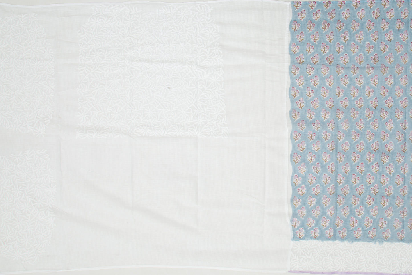 Handspun Cotton Floral Printed Blue Saree