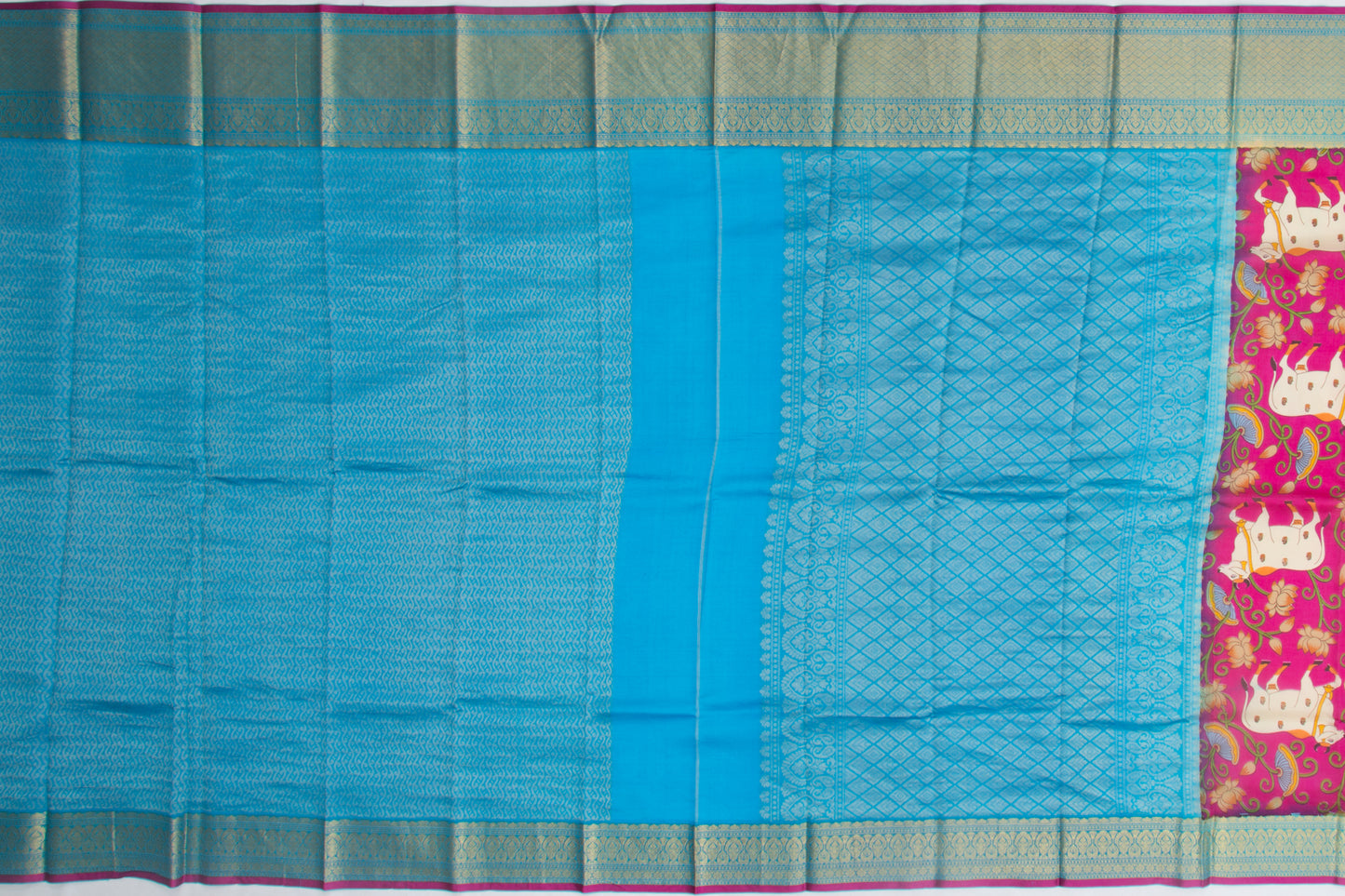 Chiniya Silk Floral Printed Magenta Pink Saree