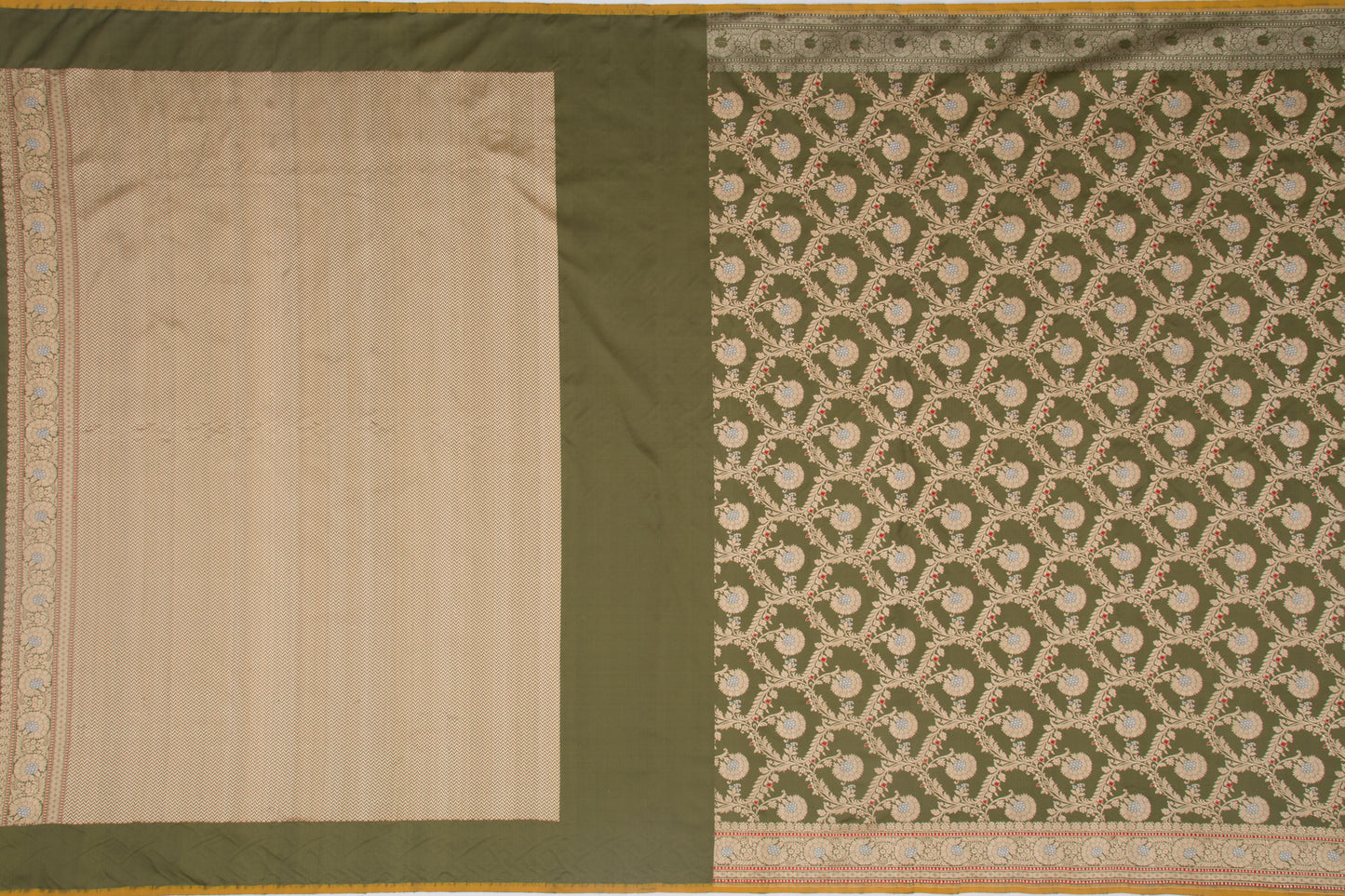 Banarasi Silk Kadwa Jaal Mehandi Green Saree