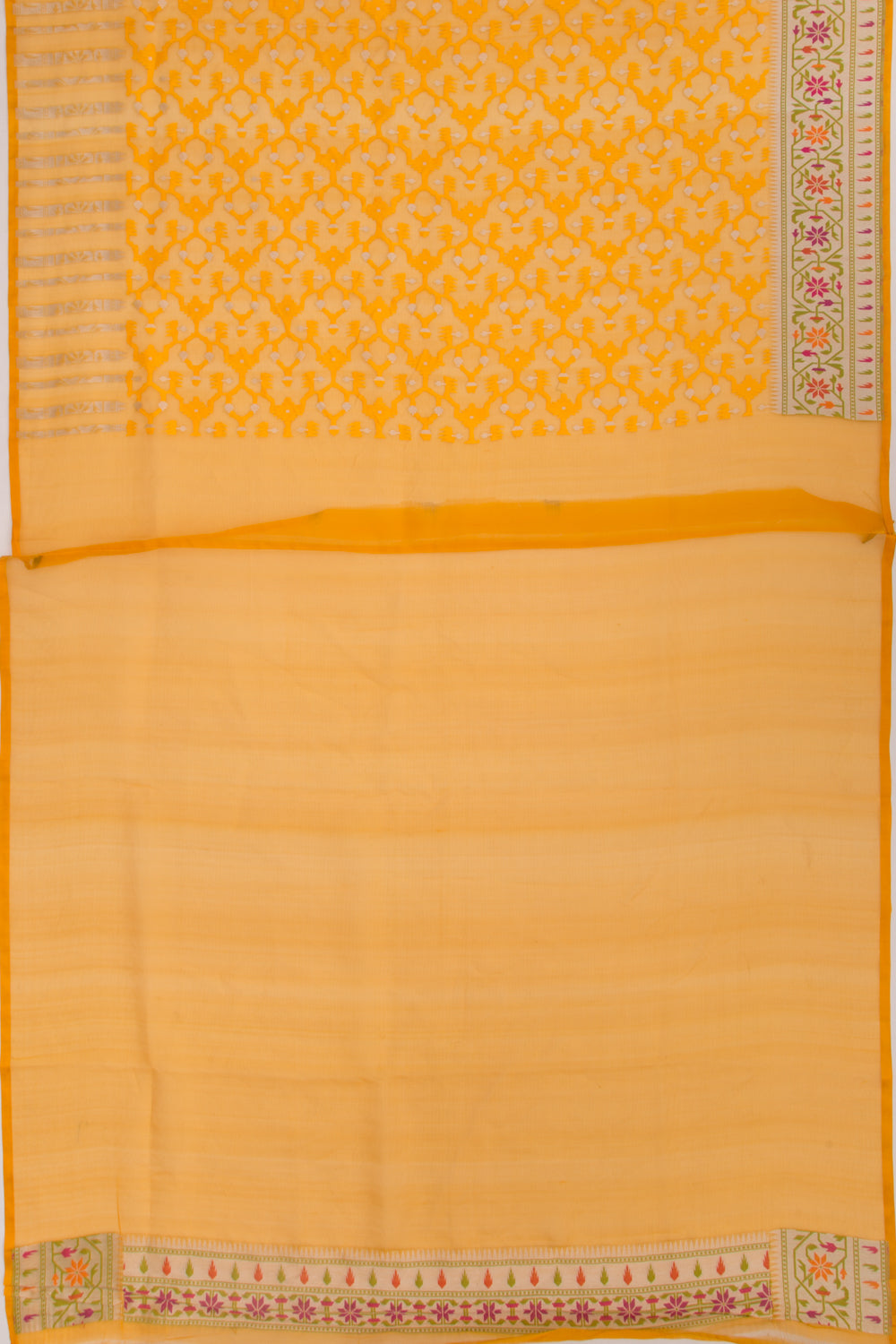 Banarasi Kora Organza Brocade Yellow Saree