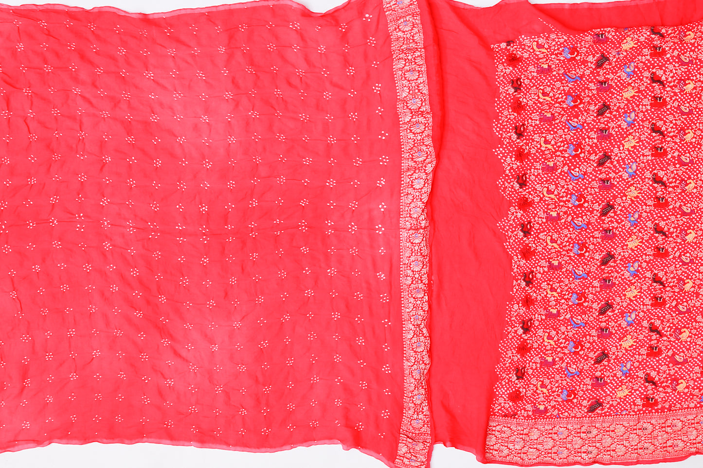 Banarasi Georgette Bandhani And Jaal Red Saree