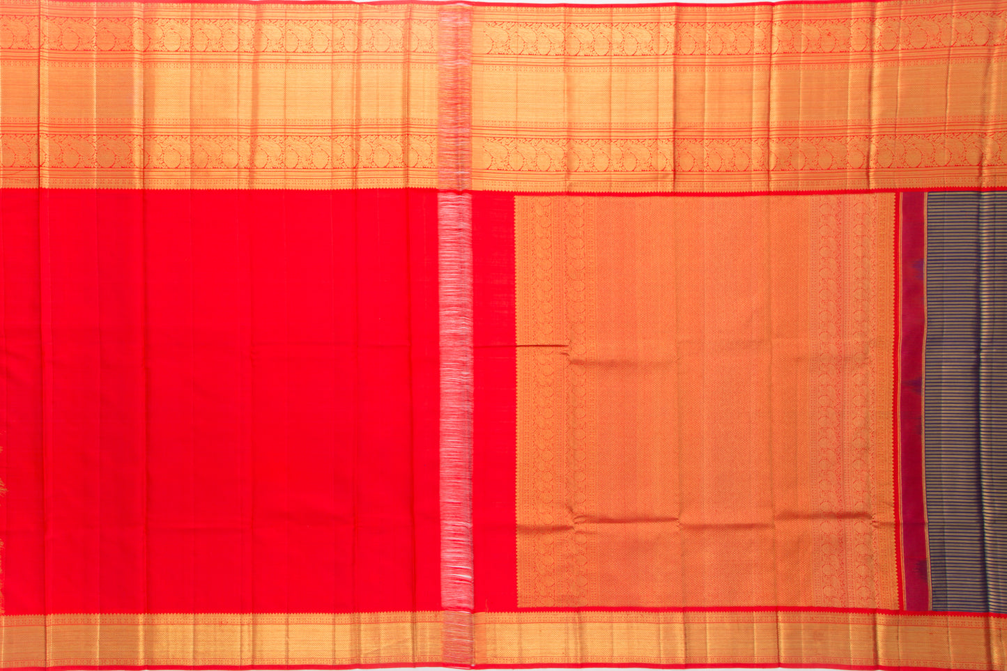 Kanchipuram Silk Horizontal Lines Dark Blue Saree