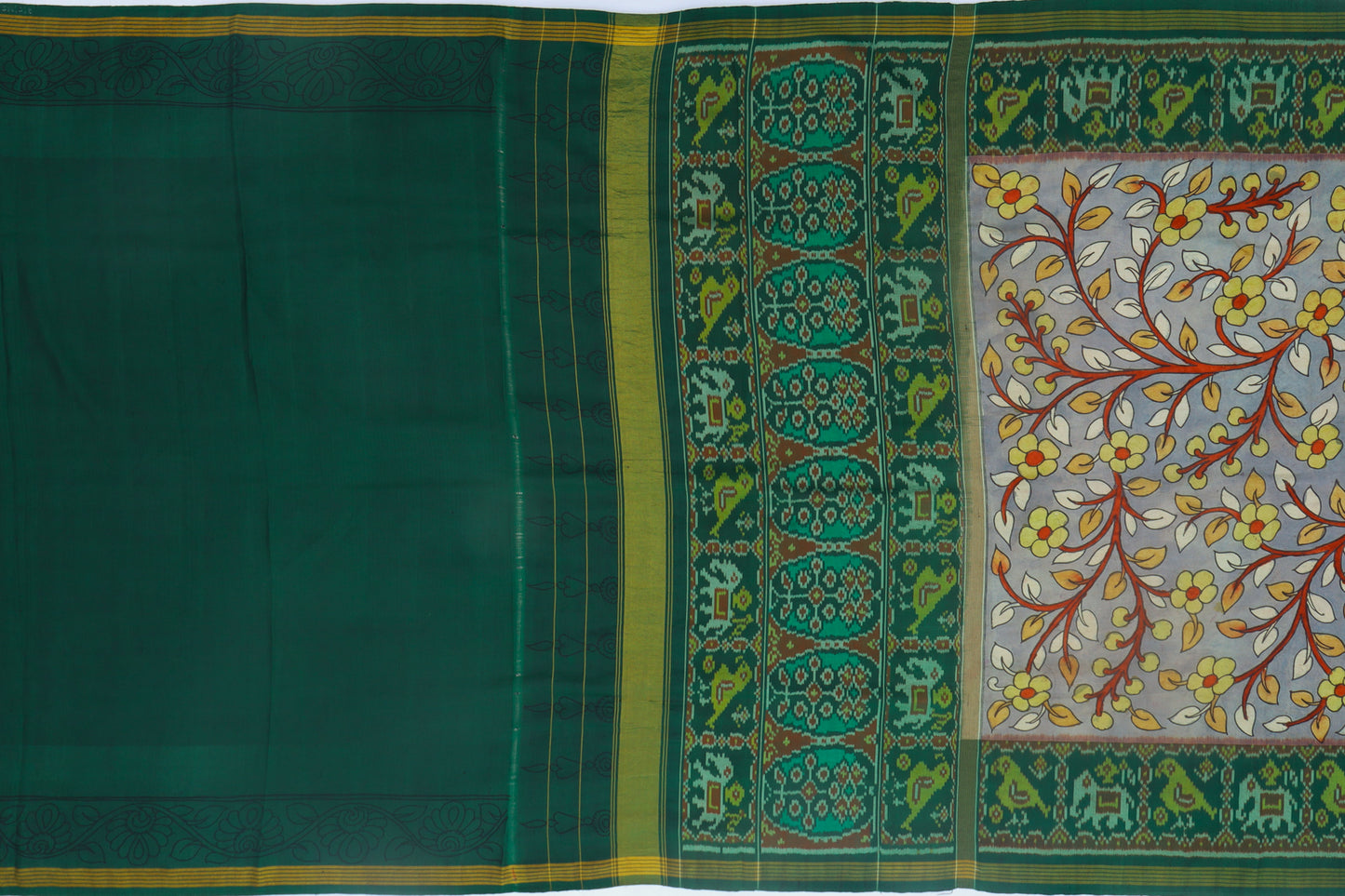 Pochampally Silk Ikat Hand Painted Grey Saree