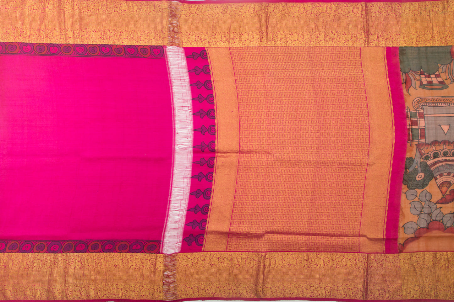 Kanchipuram Silk Kalamkari Yellow Saree
