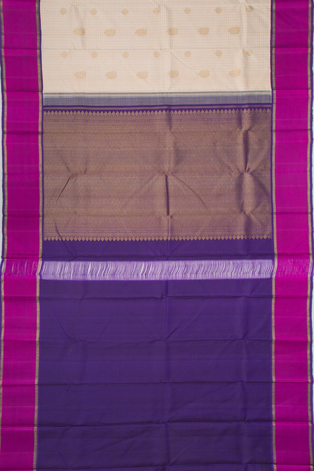 Kanchipuram Silk Checks And Butta Cream Saree
