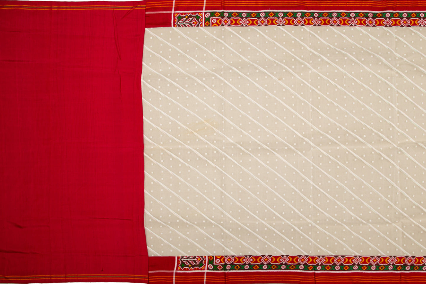 Dhakai Kora Organza Jamdani Cream Saree With Attached Patan Patola Border