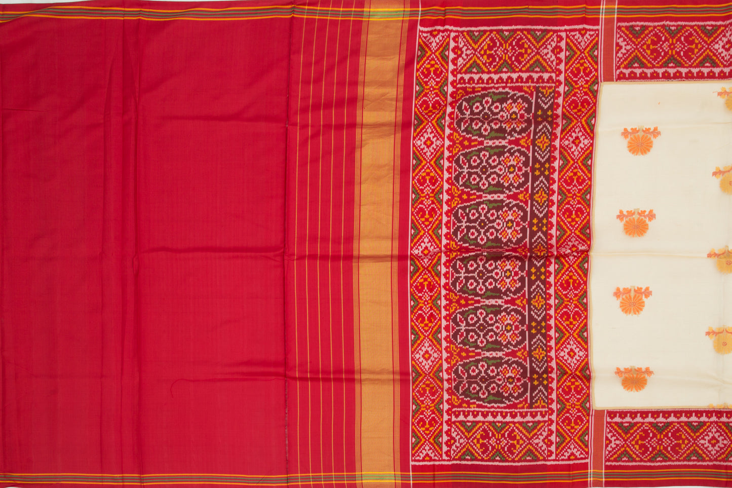 Banarasi Kora Gold Tissue Saree With Attached Semi Patan Border