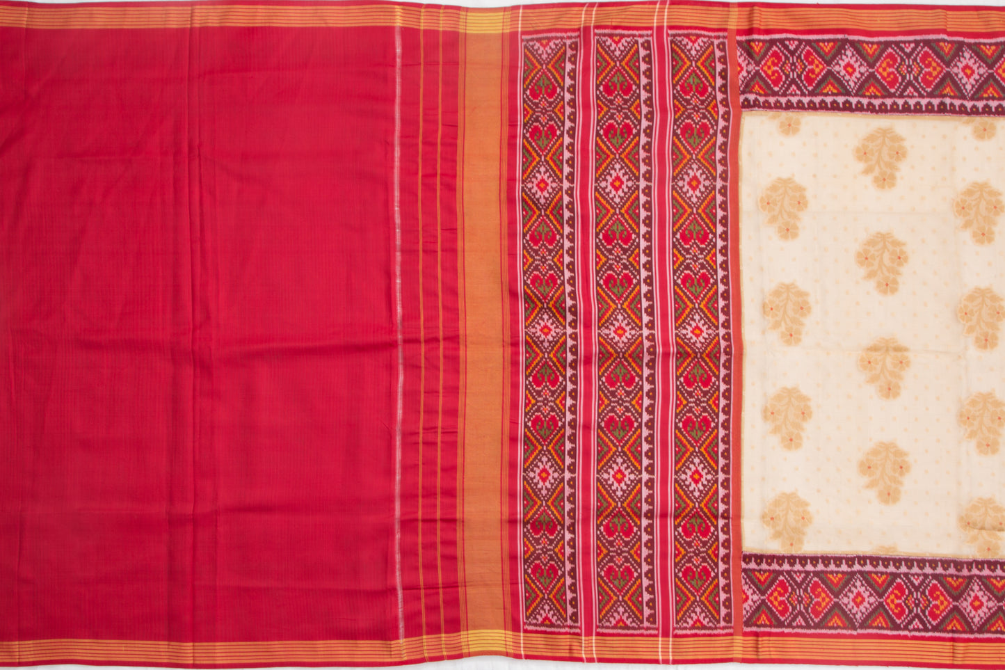Banarasi Kora Organza Tissue Butta Cream Saree With Attached Semi Patan Border